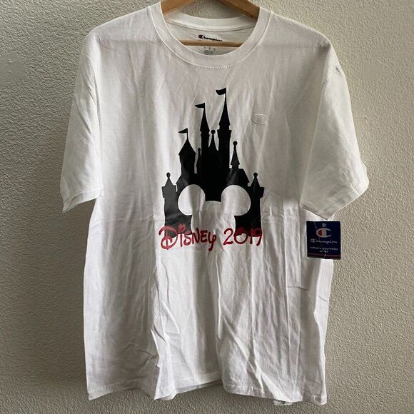 Disney 2019 Mickey Mouse White Champion Short Sleeve T-Shirt Men's Large NWT - Picture 1 of 3